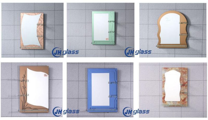 Irregular Home Decorative Bathroom Make up Resin with Shelf Double Layer Mirror