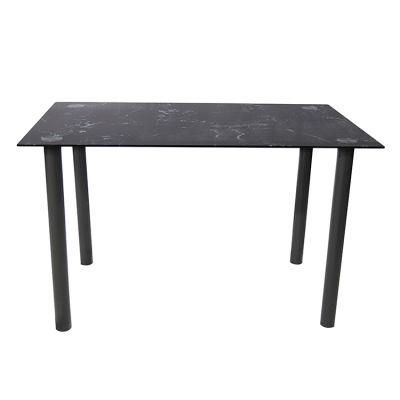Home Furniture Restaurant Kitchen Modern Glass Dining Table with Rectangle Top and Metal Legs
