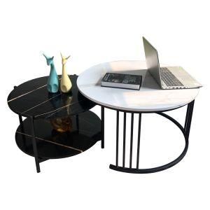 Modern Style Marble Coffee Table with High Gloss Waterproof Metal Frame