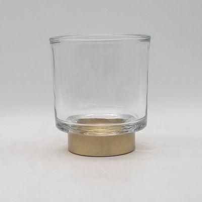 Clear Glass Candle Holder with Metal Clad at The Bottom