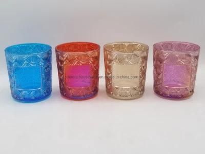 Glass Candle Holders with Shiny Colours in Different Patterns with Label Space