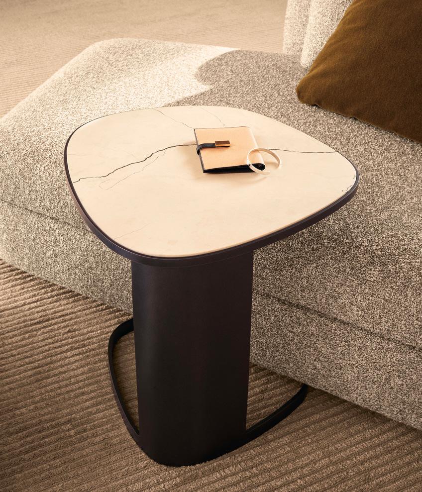 Koishi, Coffee Tables, Painted Metal Base, Medium-Density Fibre Panel in Veneer or Marble or Ceramic Top, Home and Hotel Furniture Customization