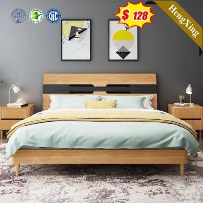 Apartment Style Wooden Backrest Black Mixed Wood Color Bedroom Beds with Wood Legs