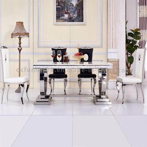 Dining Room Modern Stainless Steel Legs Marble Top Table