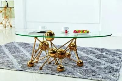 Living Furniture Gold Coffee Table Clear Tempred Glass Oval Shape