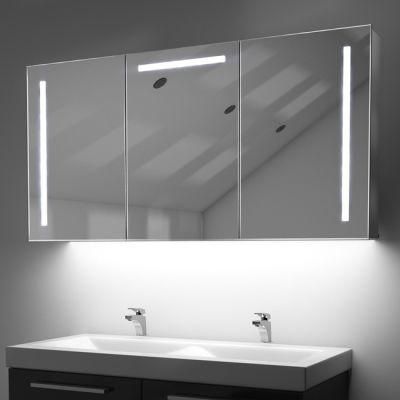 Hotel Project Bathroom Home Decor MDF Board Aluminum Alloy Structure LED Lighted Mirror Medicine Cabinet