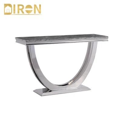 Modern New Design Stainless Steel Frame Marble Living Room Glass Console Table