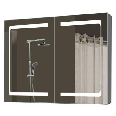 Wall Aluminum Wash Basin Vanity Medicine Bathroom Mirror Cabinet with LED Light