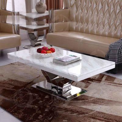 Stainless Steel Polished White Artificial Marble Coffee Center Tea Table