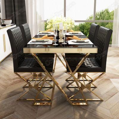 European Style Glass Top Dining Table with Black Tempered Glass