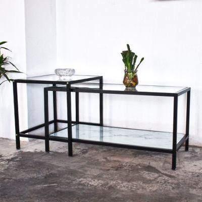 Dubai Modern Style Furniture Tempered Glass and Metal Coffee Table Sets