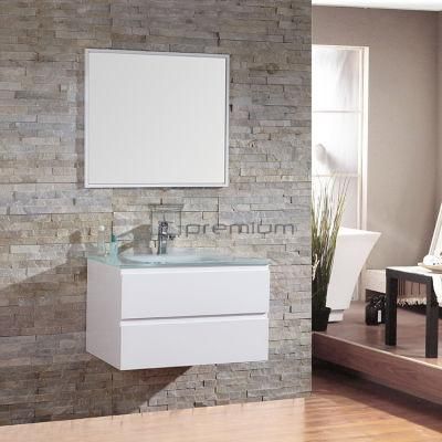 Modern European Style Glass Sink Bathroom Vanity Cabinet with Two Drawer