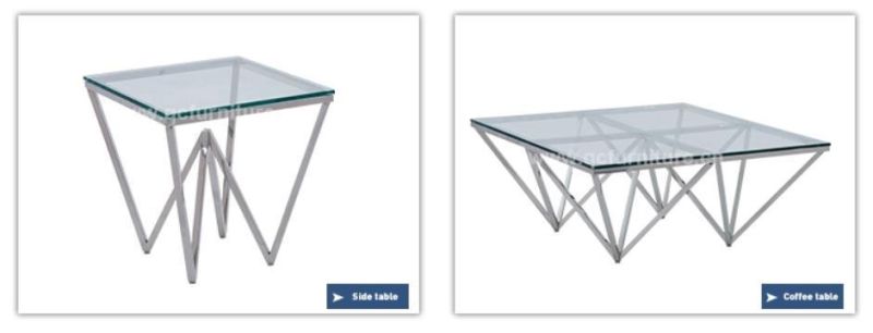 Luxury Metal Stainless Steel Legs Glass Coffee Table Sets Modern