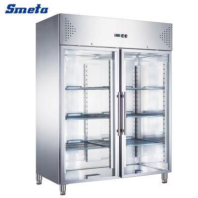 Commercial Kitchen Double Glass Door Stainless Steel Upright Chiller Cabinet