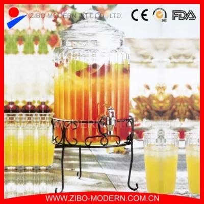 Glass Food Jar Beverage Dispenser Juice Jar with Glass Lid and Metal Rack
