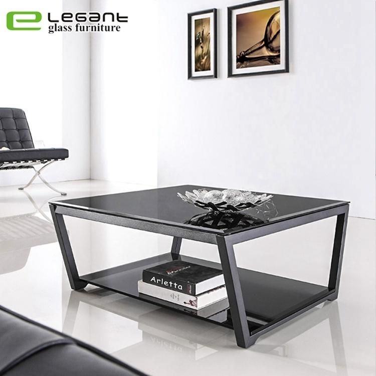 Modern Living Room Furniture Black Square Double-Sided Glass Tea Tables