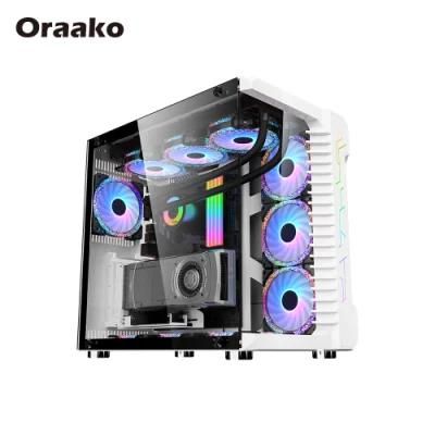 2022 USB 3.0 Micro ATX Custom White Black Pink Gaming Computer PC Case with Tempered Glass Cabinet and 10 RGB Cooling Fan