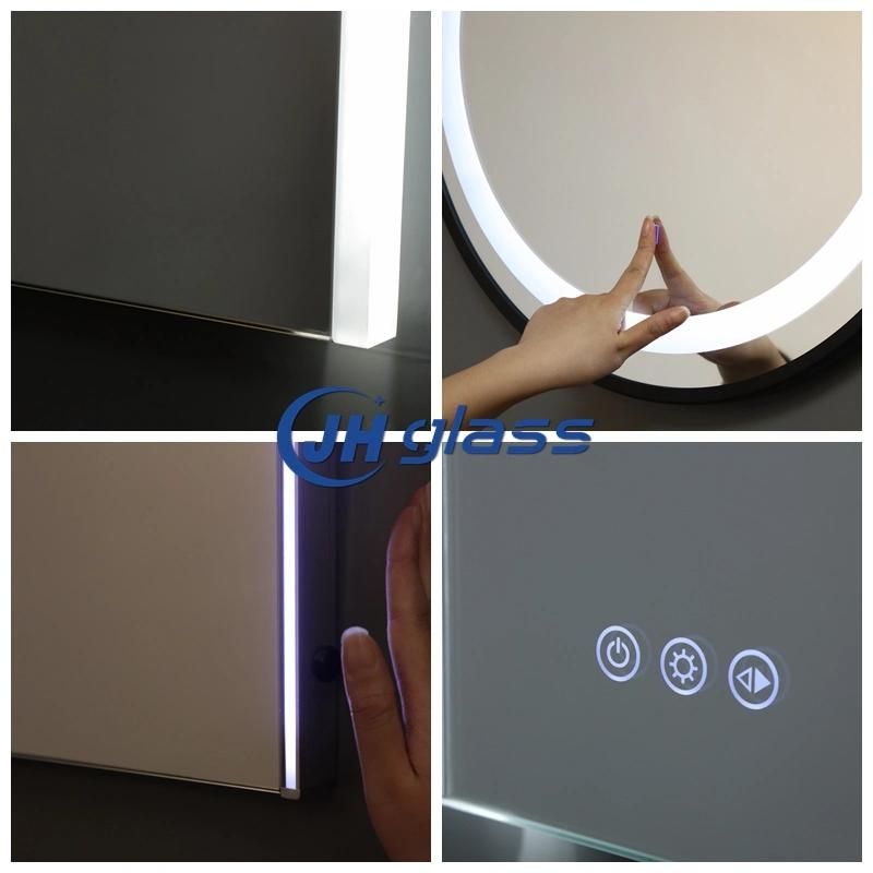 Home Hotel Bathroom Living Room Decor Round LED Mirror Backlit Wall Mounted Mirror with Clock, Antifog, Dimmer and Touch Sensor