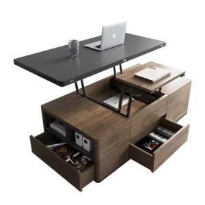 Multi-Function Modern Folding Coffee Table Center Table Tea Table Wooden with Stools and Wheels for Living Room Furniture