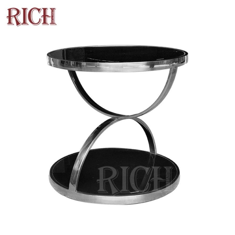 Tempered Glass Top Coffee Table Round Stainless Steel Coffee Center Table