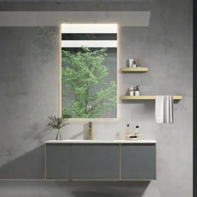 Metal Inlay Modern Luxury Bathroom Vanity with White Sintered Stone Countertop