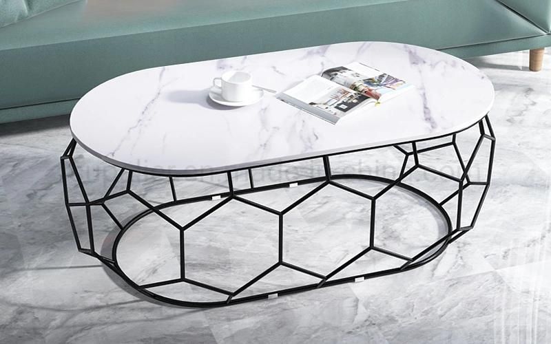 Fashionable Gold Geometric Steel Wire Coffee Table Marble