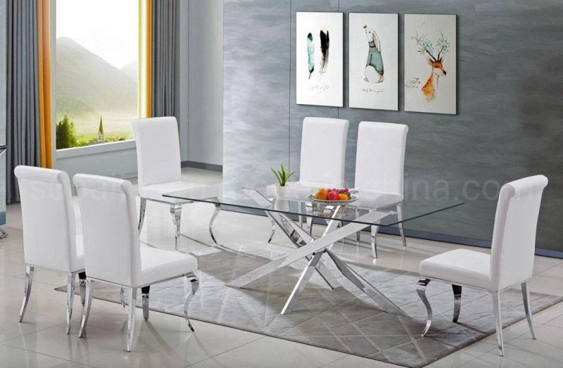 Stainless Steel Base Glass Dining Room Tables for Restaurant Furniture