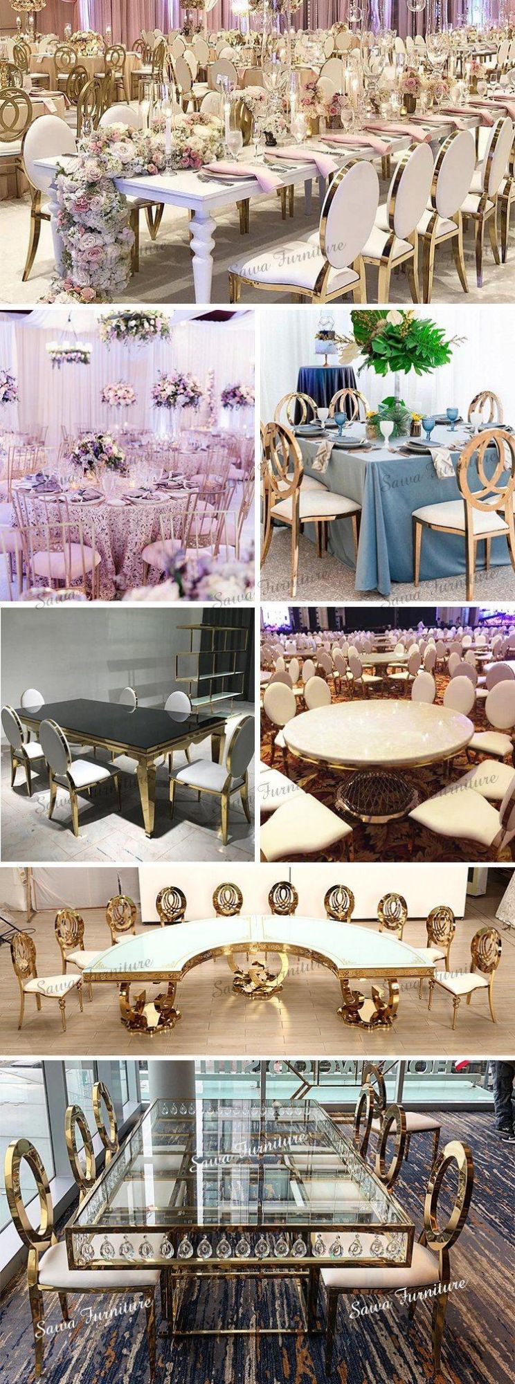 Wholesale Stainless Steel Mirror Glass Top Marble Top Oval Table for Wedding Party Banquet Hotel Dining