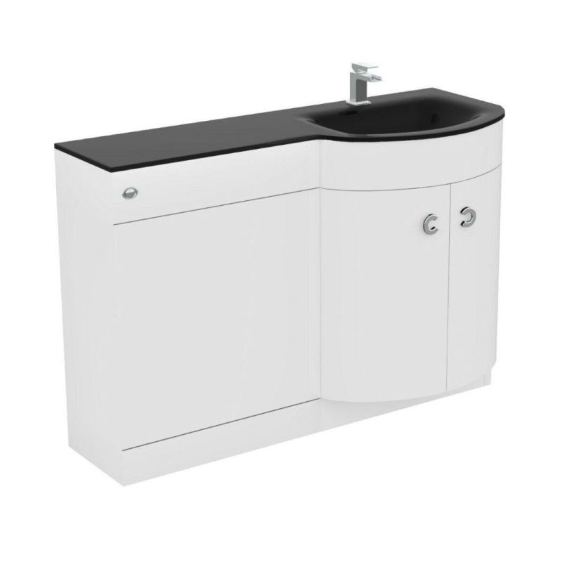 Bathroom D Shape Black Glass Basin Vanity Wc Unit Cabinet 1100 Right Hand