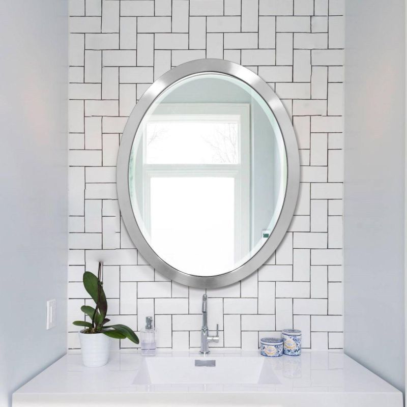 Wide Oval Frame Stainless Steel Modern Wall Mirror for Bathroom Oval Beveled Mirror