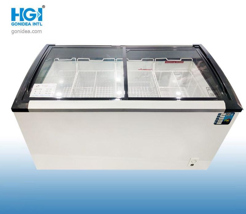 Commercial Curved Slidding Glass Ice Cream Chest Freezer Showcase 458L