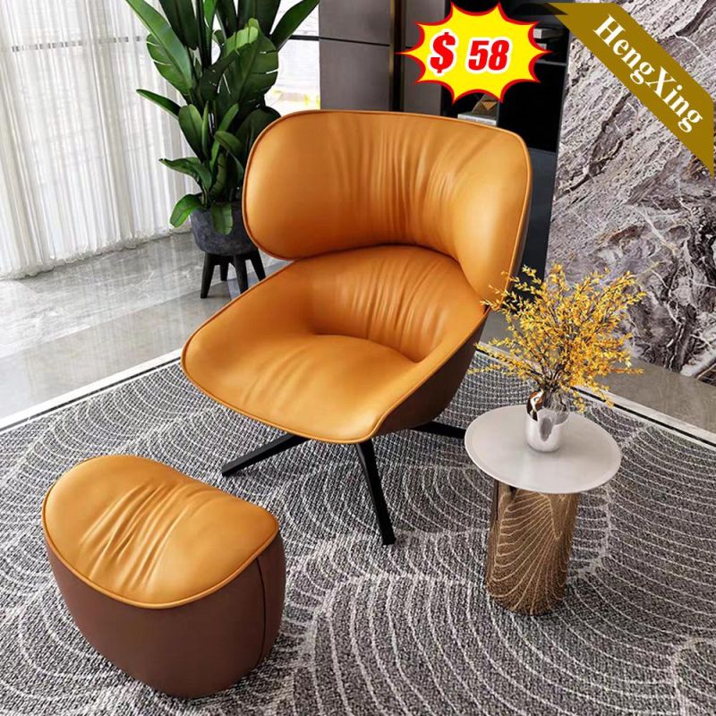 Modern Hotel Loby Full Leather Armchair Metal Frame Single Seat Sofa Chair Set