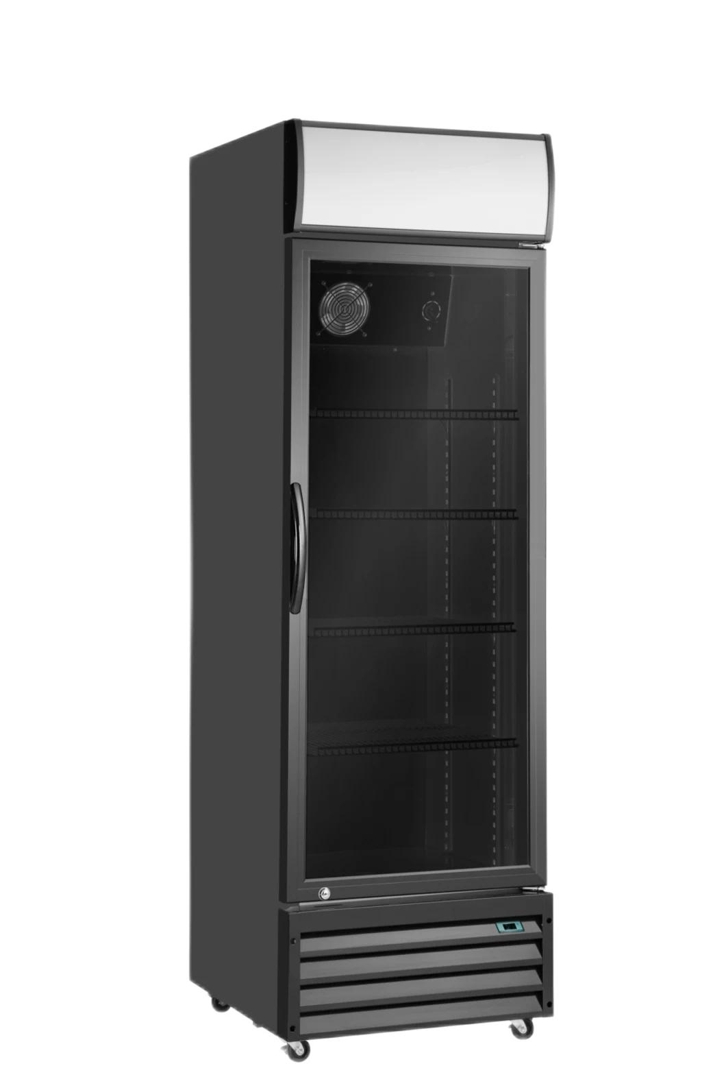 Ksa, Saudi Arabia, Black Single Door Commercial Glass Display Showcase Drink Coolers Upright Fridge Refrigerators for Sale