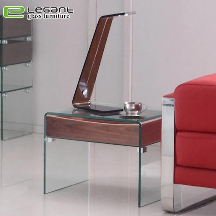 High Gloss White Painting MDF Side Table with Clear Tempered Glass Legs