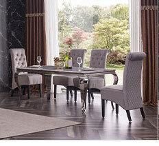 China Manufacture Stylish Marble Golden Metal Home Dining Table with Chairs
