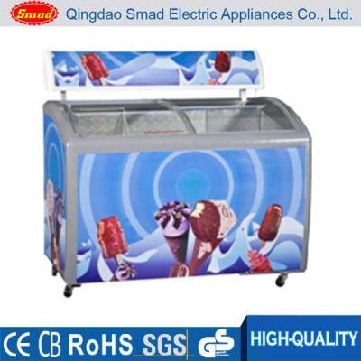 Curved Glass Door Chest Freezer Showcase