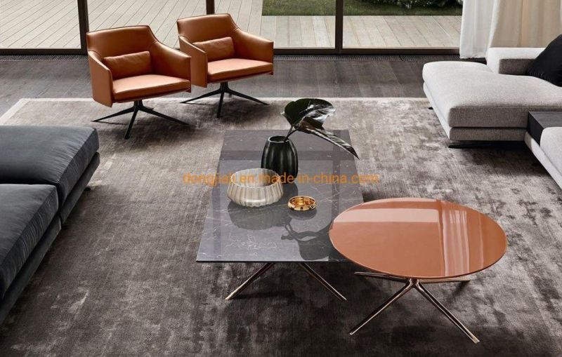 Modern New Furniture Set for Living Room with Rectangular Coffee Table and Round Side Table