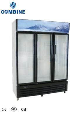 Vertical Fan Cooling Optional Three Glass Door Refrigerating Showcase
