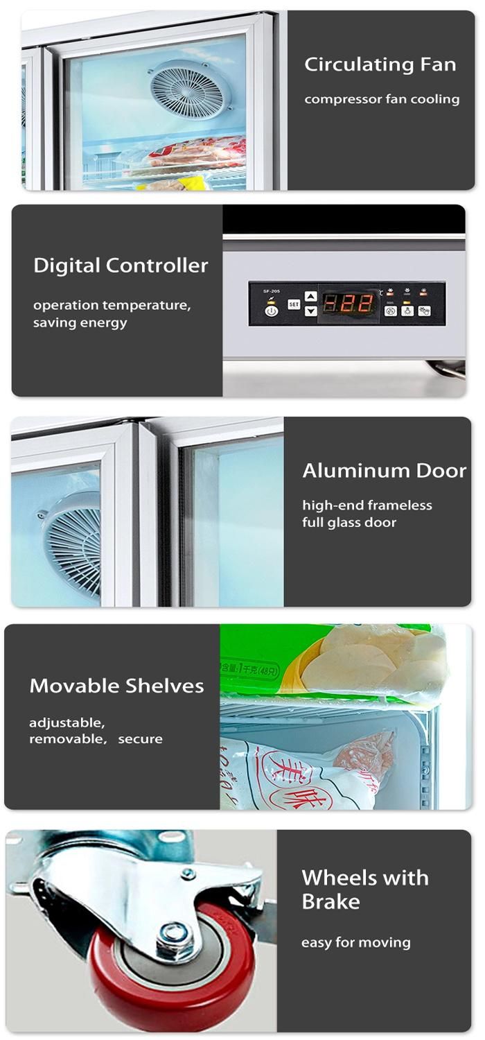Quick Freezing Showcase Frozen Food Glass Door Display Freezer for Supermarket