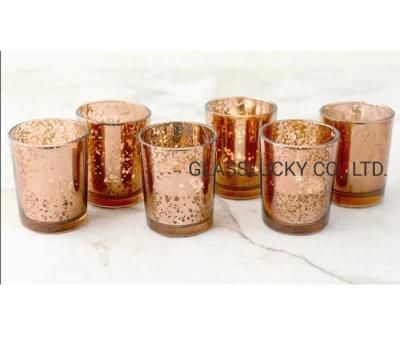 Wholesale Christmas Decoration Tealight Electroplating Mercury Gold Silver Candle Jar Shaped Glass Candle Holder