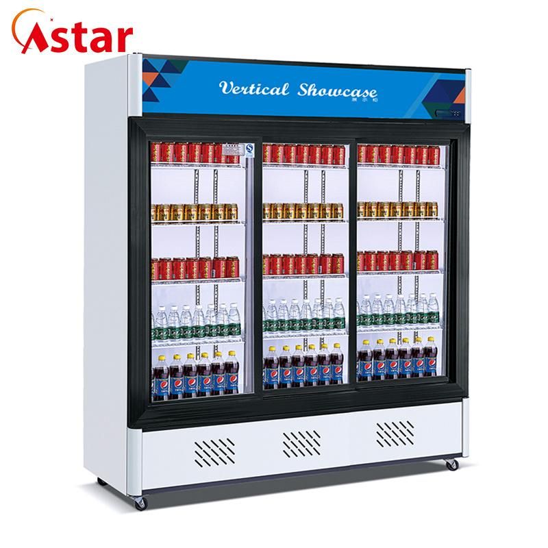 Sliding Glass Door Double Doors Beverage Showcase for Shop, Hotel