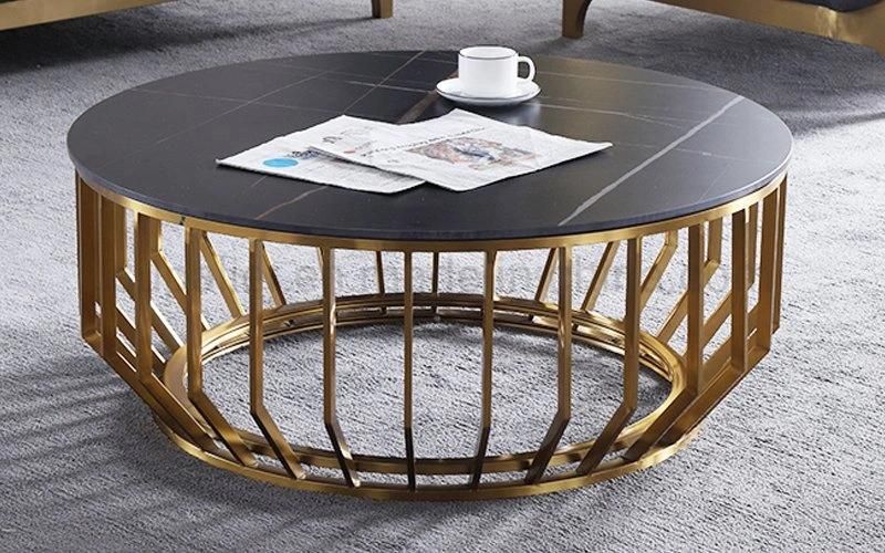Nordic Modern Round Black Marble Coffee Table for Living Room