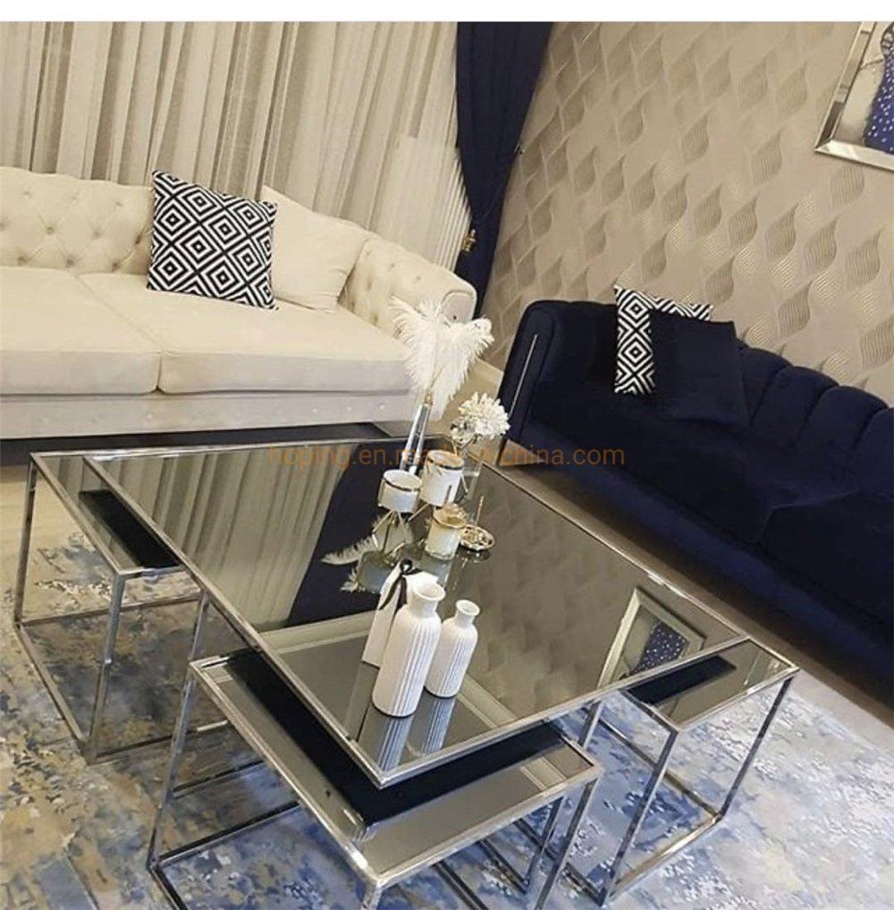 1+6 One Big Six Small Tables Set High-End White Marble Coffee Table with Stainless Steel Base