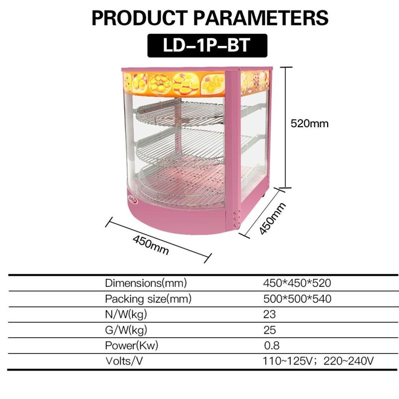 Lida 1p-Bt Counter Top Electric Hot Food Warmer Display Showcase Cabinet Pie Pasty Sausage Rolls with Crystal Glass and Rear Slide Doors