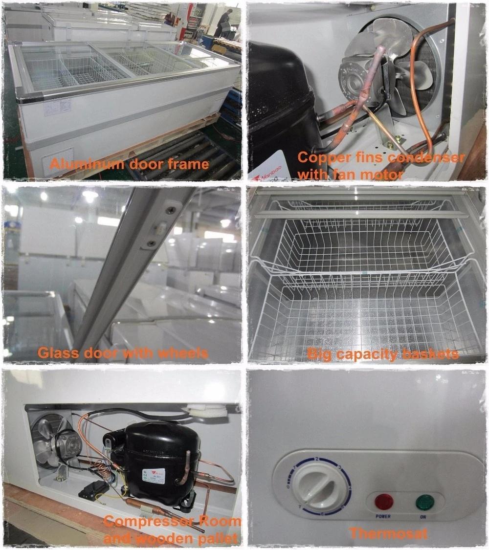 Supermarket Deep Cooling Kitchen Showcase Freezer with Slidng Glass Lid