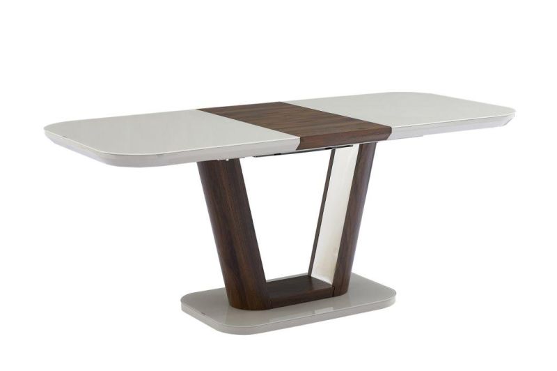 High Gloss Beige Painting Home Furniture MDF Extension Dining Table with High Gloss Glass