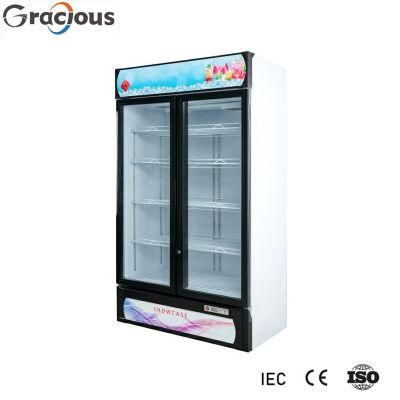 Ce CB Approved 553L Double Glass Door Vertical Display Showcase Cooler for Supermarket