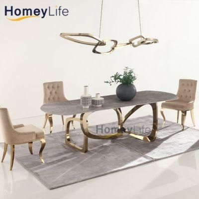 Rectangle Tulip Hotel France Design Foshan Manufacture Glass or Marble Dining Room Table