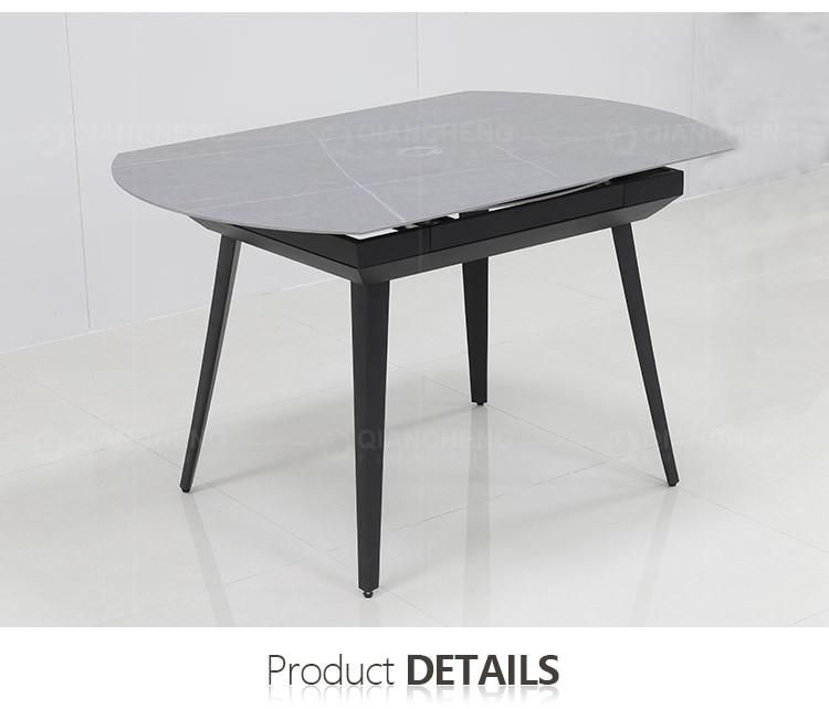 Modern Dining Room Furniture Grey Stone Top Extendable Dining Table Set