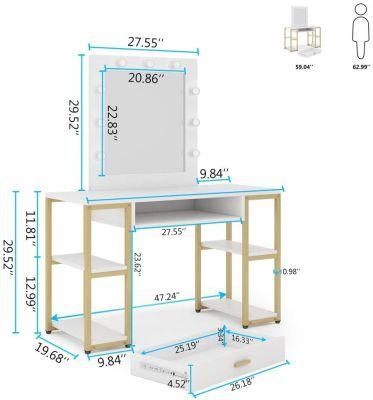 Dressing Table with Mirror and Lamp Bulbs